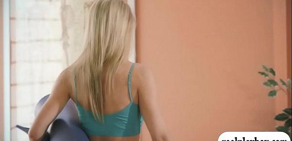  Hot big boobs blond coach teaches 2 babes yoga exercise